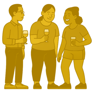 Illustration de trois collègues partageant un moment convivial lors d’un afterwork à Dakar