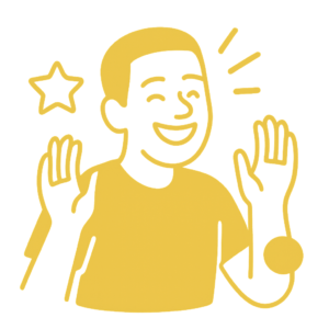 Pictogramme représentant des personnages qui dansent, rient ou jouent ensemble, illustrant une ambiance joyeuse et détendue.