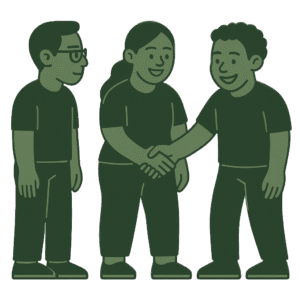 Trois collègues africains se saluent chaleureusement lors d’un afterwork à Dakar