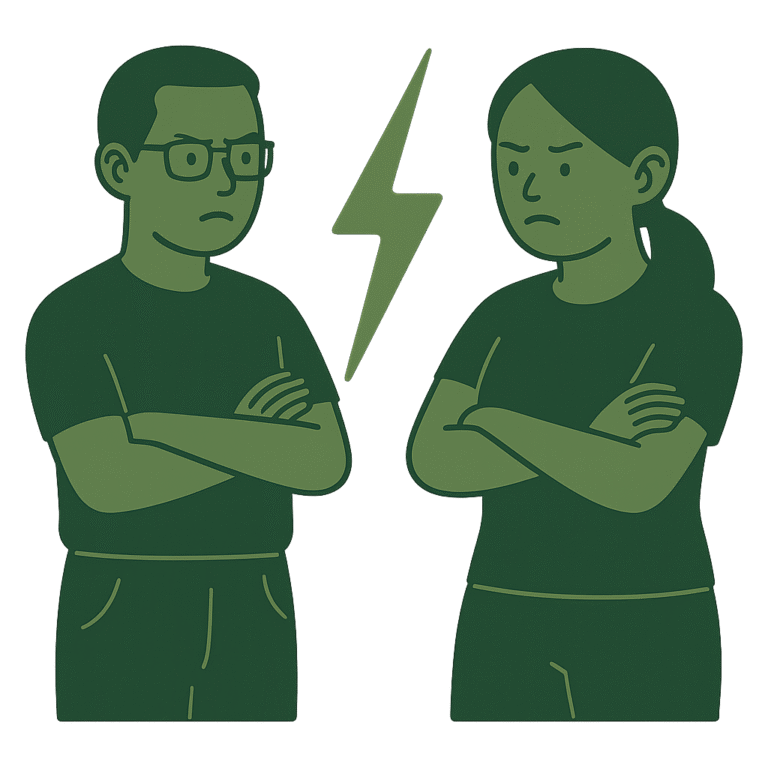 Illustration de deux collègues en conflit, symbolisant un besoin de coaching d’équipe au Sénégal.